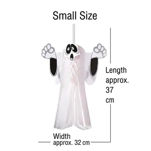 Small Halloween hanging paper ghost decoration measuring 37cm in height and 32cm in width