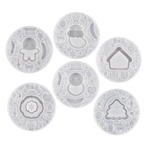 Set de 6 moldes navideños de silicona con muñeco de nieve y árbol para manualidades de resina