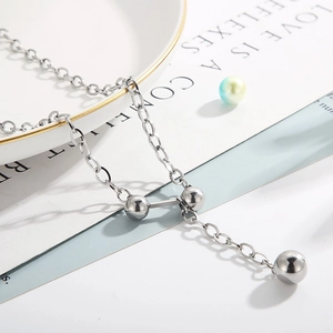 Collier en acier inoxydable argenté avec pendentif haltère, perle ronde et chaîne en O