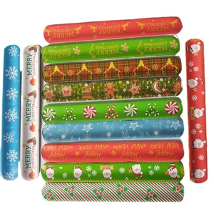 Set of 11 colorful Christmas slap bracelets featuring festive patterns and holiday greetings