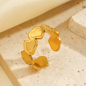 Heart-Shaped Stainless Steel Adjustable Ring 18K Gold Plated Minimalist Open Band Fashion Romantic Jewelry For Women