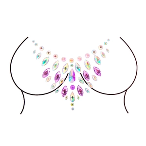 Iridescent crystal body jewels with purple rhinestones for chest and neck decoration
