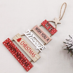 Minimalist five-tier wooden Christmas tree hanging decoration with rustic red and white accents
