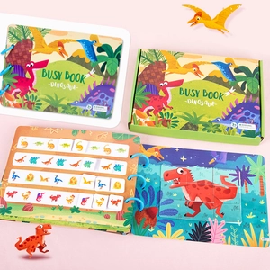 Interactive Dinosaur Busy Book for kids early learning with reusable stickers and puzzles