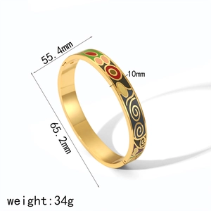 Bracelet jonc ouvert en émail et acier inoxydable doré avec des motifs colorés