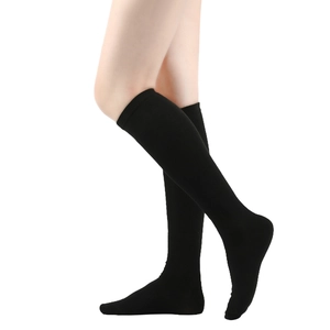 Detailed side view of premium black knee-high socks for women in academic JK style