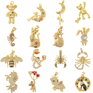 Animal Pendant Gold Plated Copper Cubic Zirconia Inlaid Bear Cat Scorpion Bee Unicorn Fashion Jewelry Gift For Women