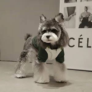 Waterproof thermal pet jacket in green and beige contrast color for small dogs