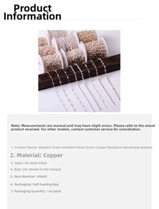 Detail of 1m handmade copper chain with faux pearls for DIY jewelry making