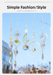 Set of five golden suncatchers featuring moon and star frames with faceted crystal spheres