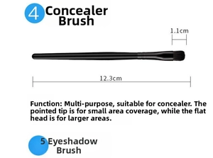 Detail of black concealer brush with 12.3cm length and 1.1cm soft synthetic bristles