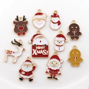 Christmas alloy enamel charms set including Santa Claus and gingerbread man pendants