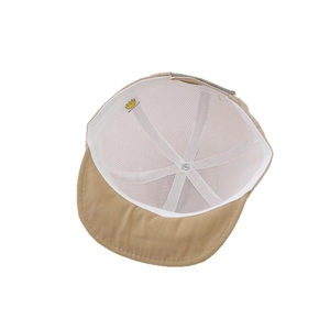 Breathable mesh sun hat for toddlers with khaki brim and cute bear smile logo label