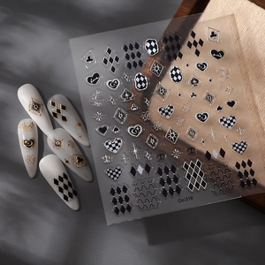 Detail of Co-316 houndstooth and golden heart 3D adhesive nail art stickers