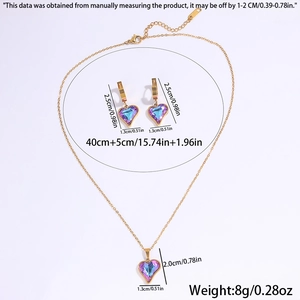 Detailed view of titanium steel jewelry set with butterfly heart shape gradient zircons