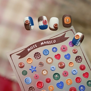 5D Embossed Button Nail Art Stickers Retro Colorful Heart Star Shape DIY Manicure Decals For Women Girls
