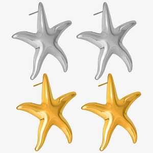 Starfish Stud Earrings Stainless Steel Sea Star Metallic Ear Jewelry For Women High-End Hip Hop Style