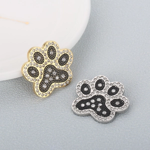 Pendentif Patte De Chat Mignon Acier Inoxydable Strass Émail DIY Accessoire Bijoux Empreinte Animale Pour Colliers