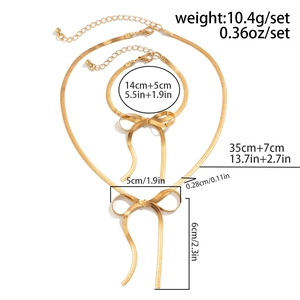 Detailed size specifications for gold snake chain bow necklace and bracelet jewelry set