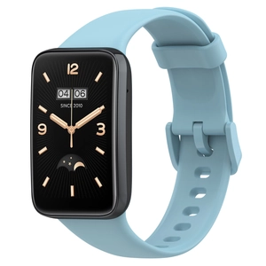 Light blue silicone replacement strap for Xiaomi Mi Band 7 Pro with rectangular dial