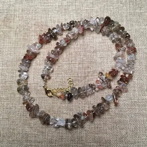 Natural Stone Chip Necklace Irregular Crystal Gemstone Beads Handmade Boho Jewelry For Women Adjustable Copper Clasp