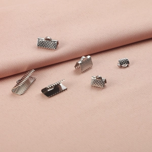 Silver stainless steel crimp ends and ribbon clamps in various sizes for DIY jewelry