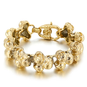 Vintage punk skull bracelet in gold finish, creative stainless steel jewelry for men