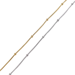 Minimalist 18K gold and silver plated snake bone chain necklace with small round beads