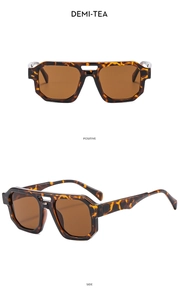 Dual view of tortoise shell aviator sunglasses with tea lenses and retro double bridge