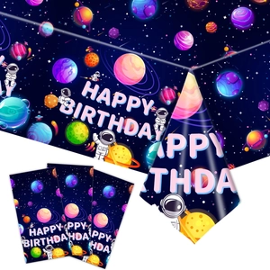 Outer Space Astronaut Theme Tablecloth Paper Plates Napkins Banner For Boy Birthday Party Decoration Plastic Planet Star