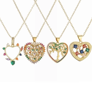 Mode Herz Anhänger Halskette Gold Vergoldetes Kupfer Bunte Zirkonia Lebensbaum Herzform Kette Für Damen Schmuck Geschenk