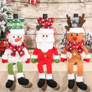 Christmas Wine Bottle Cover Cute Cartoon Long Leg Santa Claus Snowman Reindeer Knitted Fabric Dining Table Decor Gift