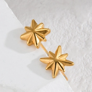 Macro shot of 18K gold plated stainless steel star stud earrings with radial texture