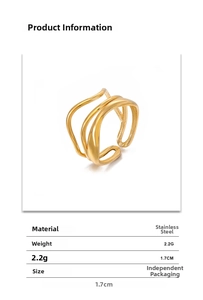 Detail of 18K gold-plated stainless steel ring featuring a triple-layer wavy line design