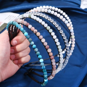 Handmade 6mm natural crystal raw stone headbands in multiple colors on thin black bands