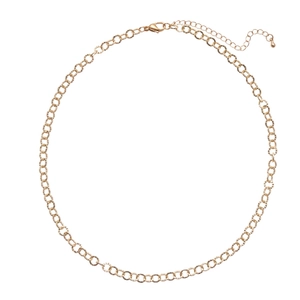Minimalist geometric golden circle chain necklace with adjustable lobster clasp on white background