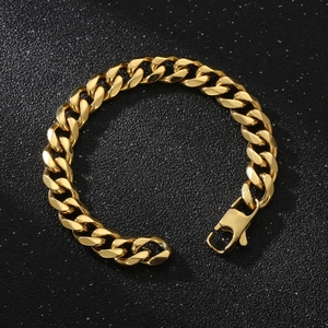 Bracelet à mailles gourmette classique en acier inoxydable doré avec fermoir mousqueton