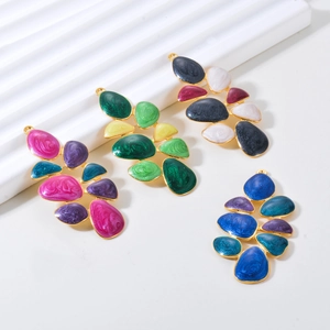 Colorful enamel leaf pendants made of gold-plated stainless steel for jewelry making