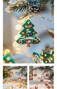 Detail of warm LED Christmas string lights with Santa Claus and festive tree shapes