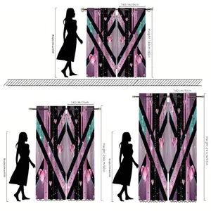Pink heart geometric velvet blackout curtain size guide with rod pocket and lace trim