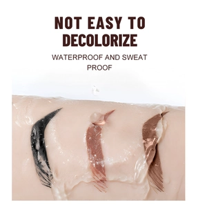 Macro shot showing waterproof and smudge-proof performance of eyebrow gel on skin