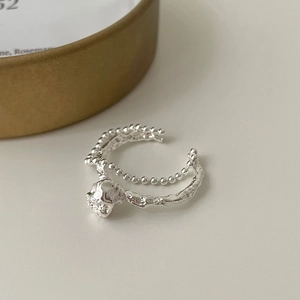 Minimalist 925 sterling silver beaded chain ring with irregular lava texture finish