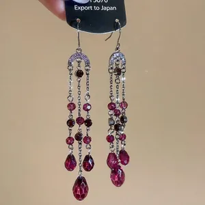 Boucles d'oreilles bohèmes à pampilles en cristal violet avec strass et perles