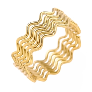 Minimalist 18K gold plated 304 stainless steel wide ring with wavy layered design