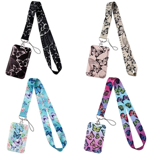 Butterfly ID Card Holder Lanyard Polyester Plastic Aesthetic Keychain Hook For Student Office Badge Holder