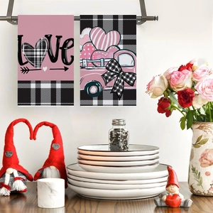 Absorbent Valentine's Day kitchen towels set with pink hearts and love truck patterns