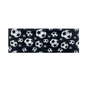 Athletic black headband with white football pattern for soccer and running sports