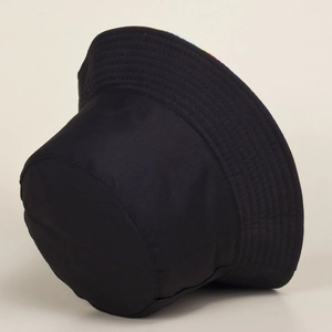 Classic black cotton bucket hat with parallel stitched brim and colorful inner lining