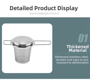 Detail of 304 stainless steel tea infuser with mesh filter and foldable handles