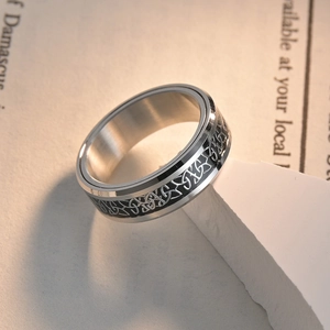 Men's Nordic Viking Celtic knot rotatable stainless steel ring on decorative stone